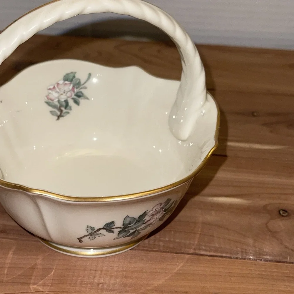 Vintage Lenox serenade basket hand decorated 24k gold bird floral porcelain